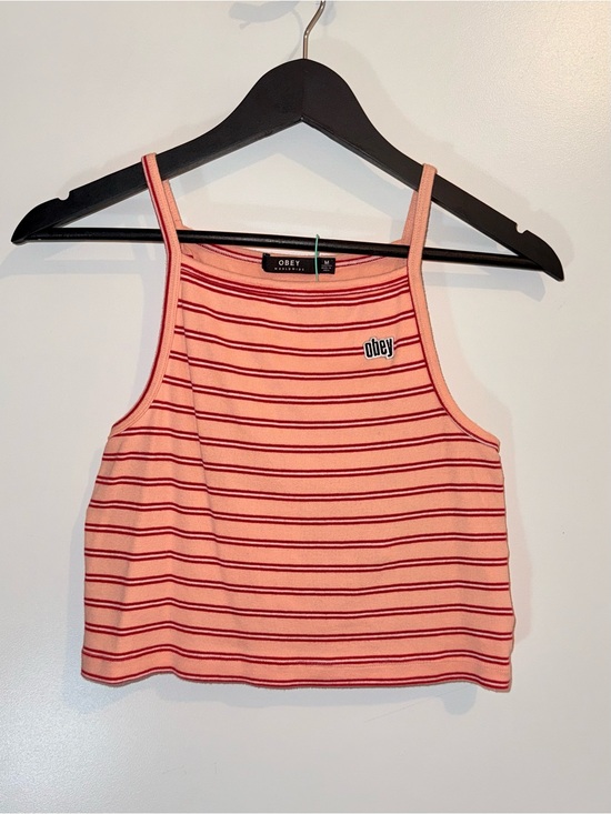 Obey Tops - Obey Women's Peach Striped Crop Top